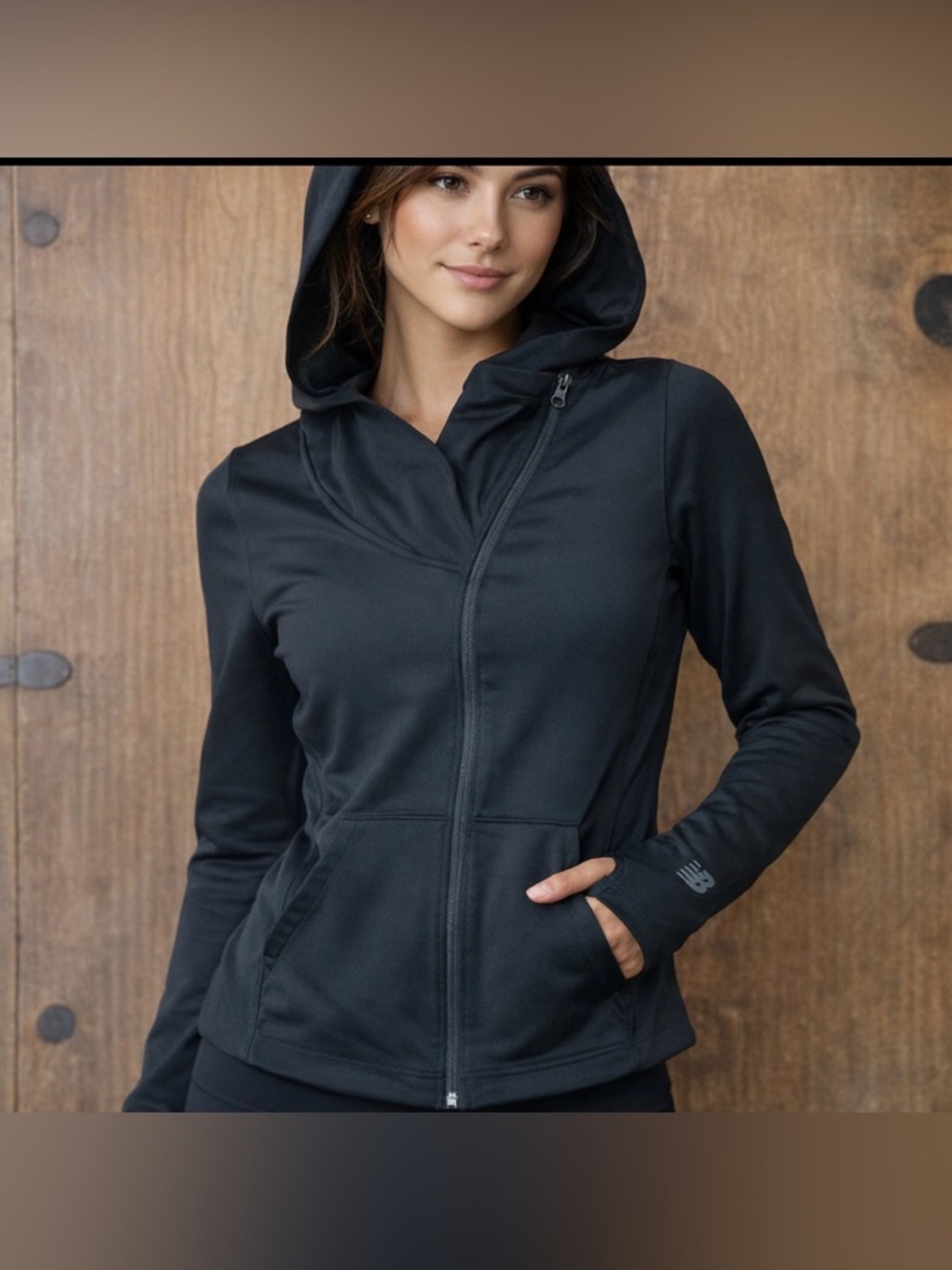 New Balance Black Asymmetrical Zip Hoodie Jacket Size Small